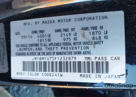 2015 Mazda Mazda3 I Sport из США, поврежденный, VIN JM1BM1U75F1232879